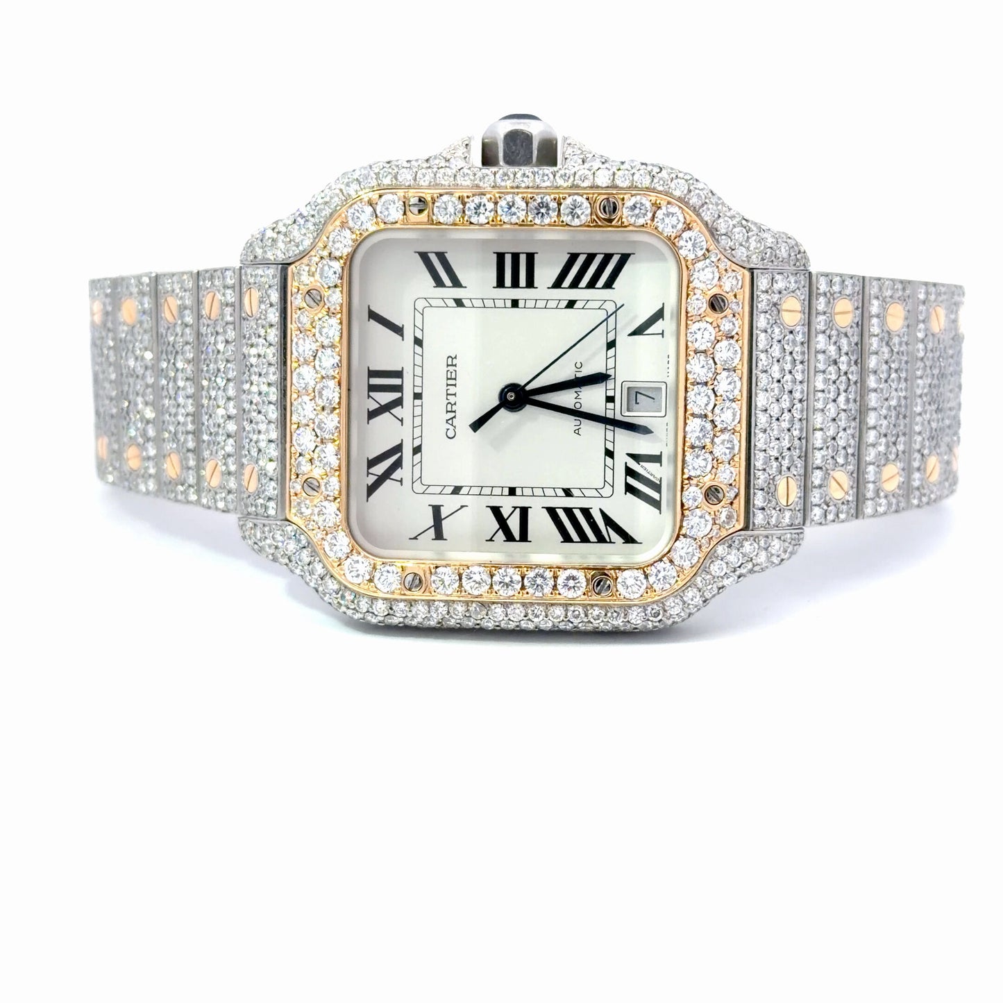 Mens Cartier Santos De Cartier 18K Gold/Steel Diamond Automatic Watch