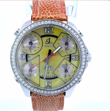 Mens Jacob & Co. Five Time Zone JC Diamond Quartz Watch