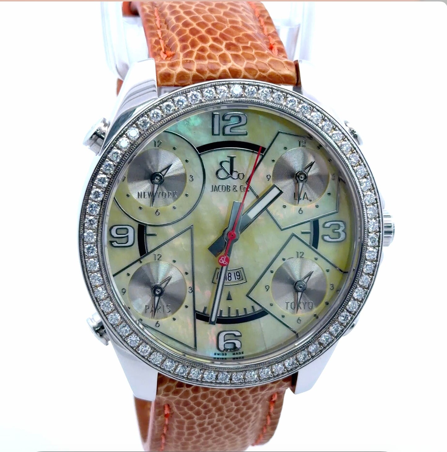 Mens Jacob & Co. Five Time Zone JC Diamond Quartz Watch