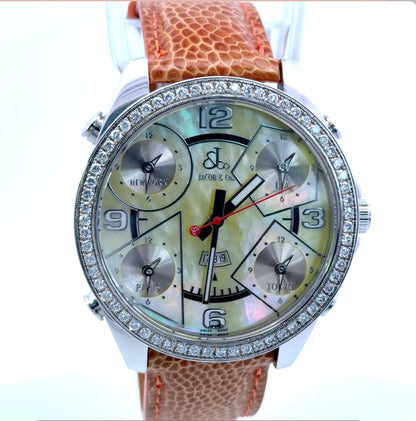 Mens Jacob & Co. Five Time Zone JC Diamond Quartz Watch