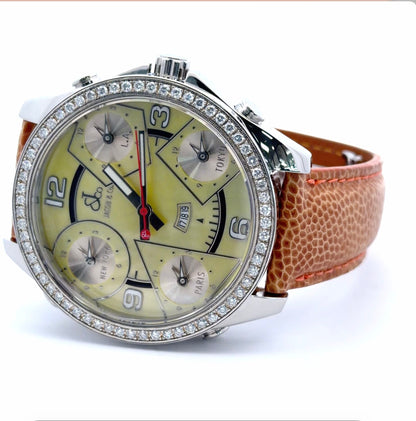 Mens Jacob & Co. Five Time Zone JC Diamond Quartz Watch