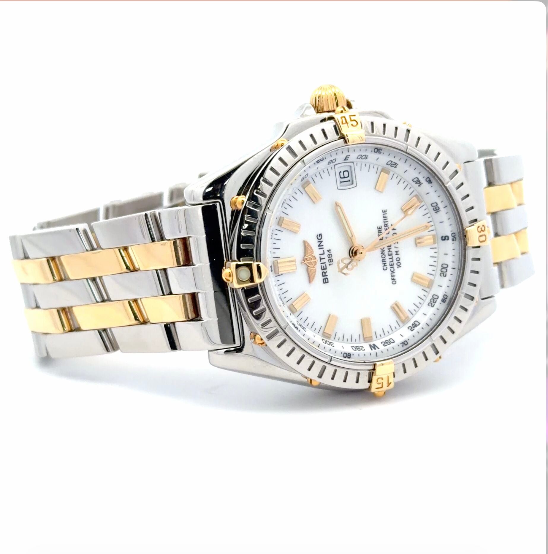 Mens Breitling Wings 18K Gold/Steel Automatic Watch