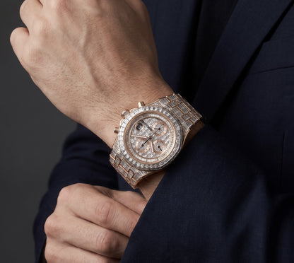 Mens Audemars Piguet Royal Oak Offshore 18K Gold Auto Chandelier Diamond Watch
