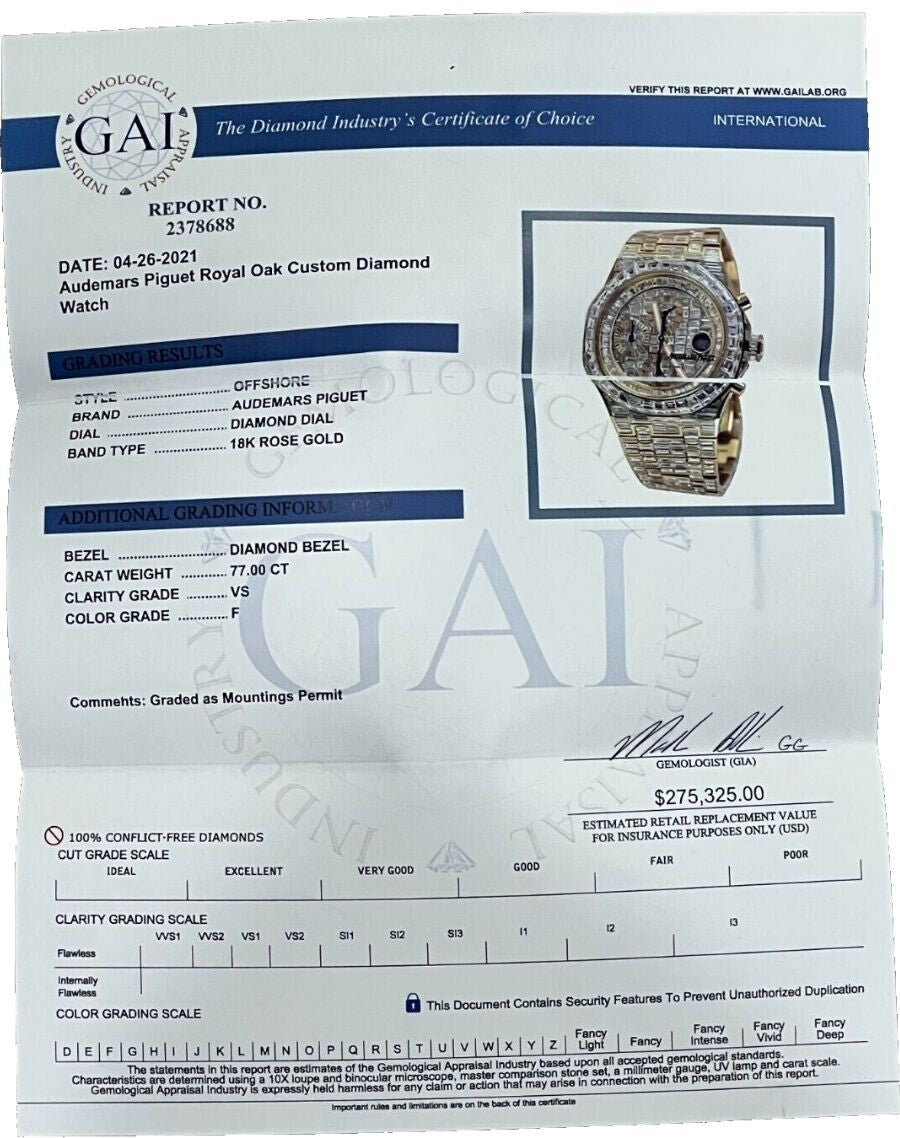 Mens Audemars Piguet Royal Oak Offshore 18K Gold Auto Chandelier Diamond Watch