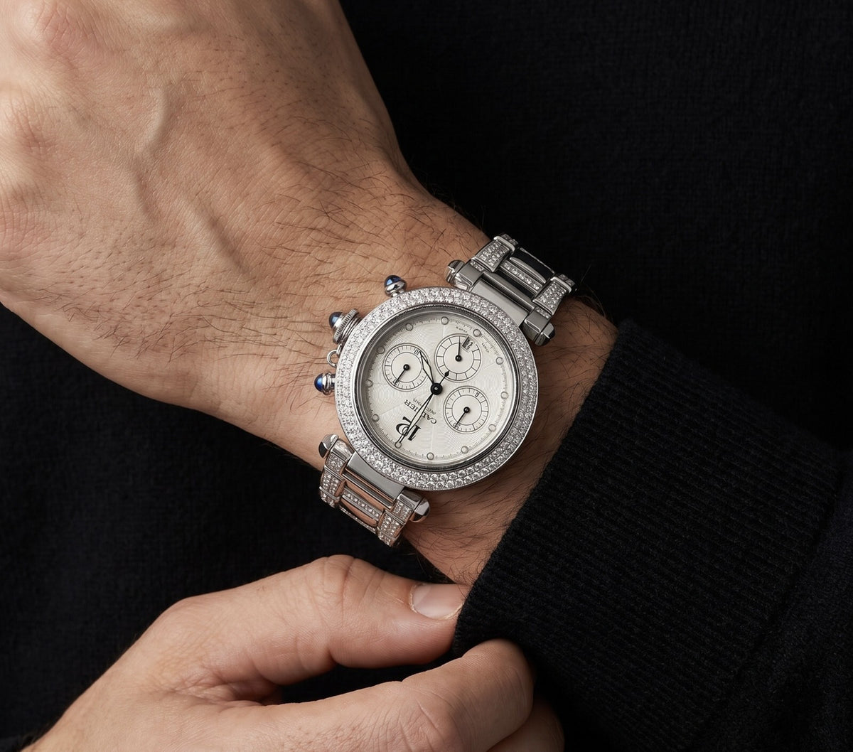 Cartier Pasha Men’s Chronograph Auto – Steel, Diamond Bezel, Exhibition Back