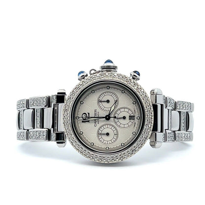 Cartier Pasha Men’s Chronograph Auto – Steel, Diamond Bezel, Exhibition Back