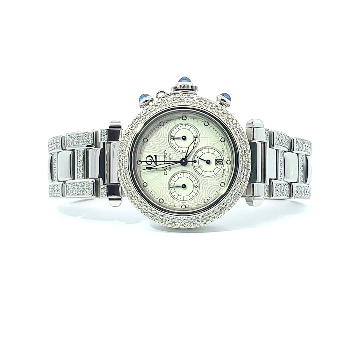 Cartier Pasha Men’s Chronograph Auto – Steel, Diamond Bezel, Exhibition Back