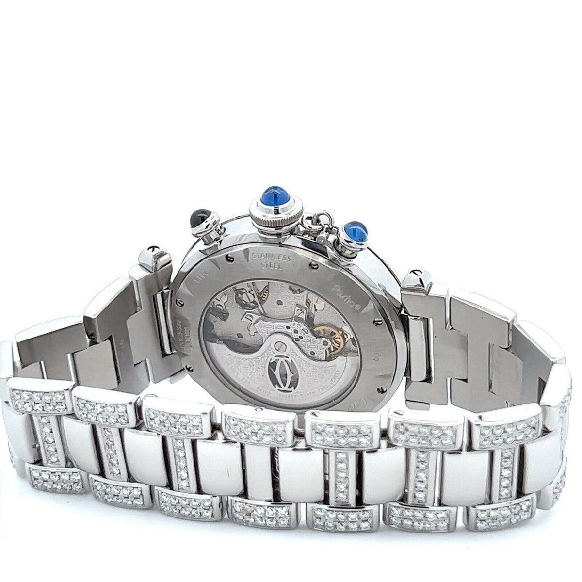Cartier Pasha Men’s Chronograph Auto – Steel, Diamond Bezel, Exhibition Back