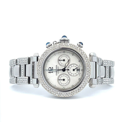 Cartier Pasha Men’s Chronograph Auto – Steel, Diamond Bezel, Exhibition Back