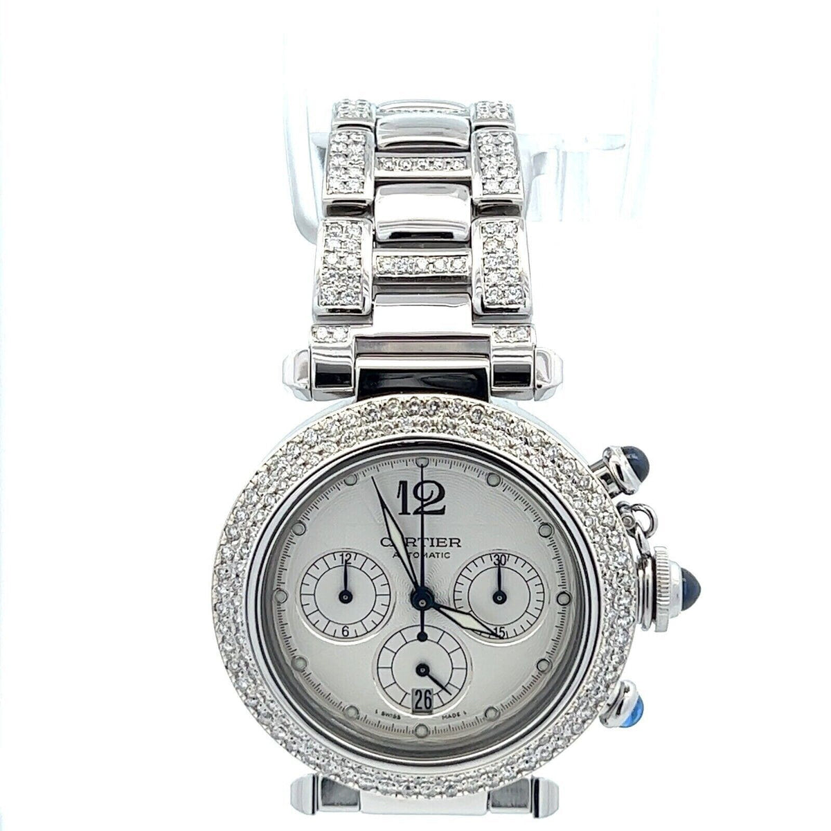 Cartier Pasha Men’s Chronograph Auto – Steel, Diamond Bezel, Exhibition Back