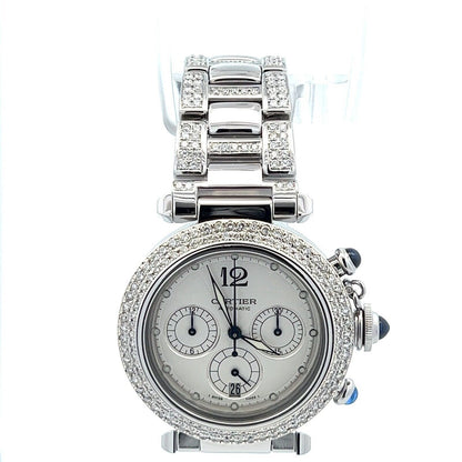 Cartier Pasha Men’s Chronograph Auto – Steel, Diamond Bezel, Exhibition Back