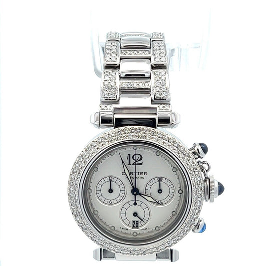 Cartier Pasha Men’s Chronograph Auto – Steel, Diamond Bezel, Exhibition Back