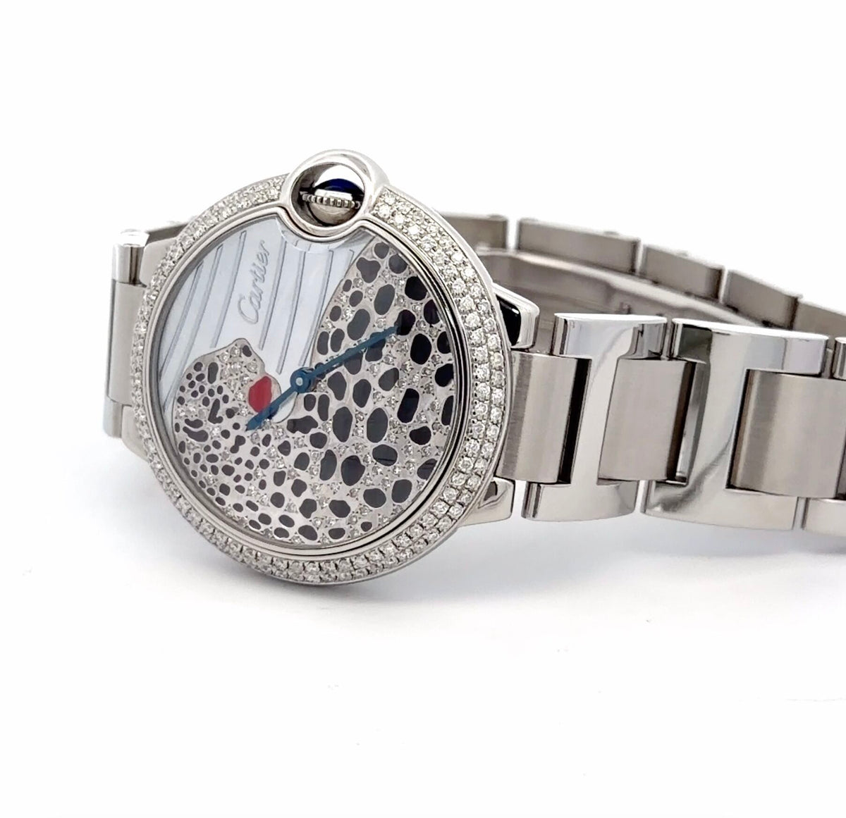 Womens Cartier Ballon Bleu Steel Diamond Panther Watch