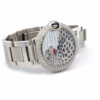Womens Cartier Ballon Bleu Steel Diamond Panther Watch