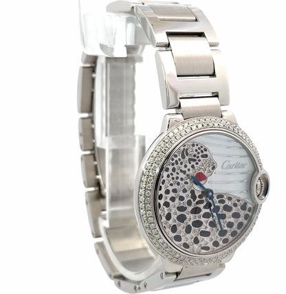 Womens Cartier Ballon Bleu Steel Diamond Panther Watch