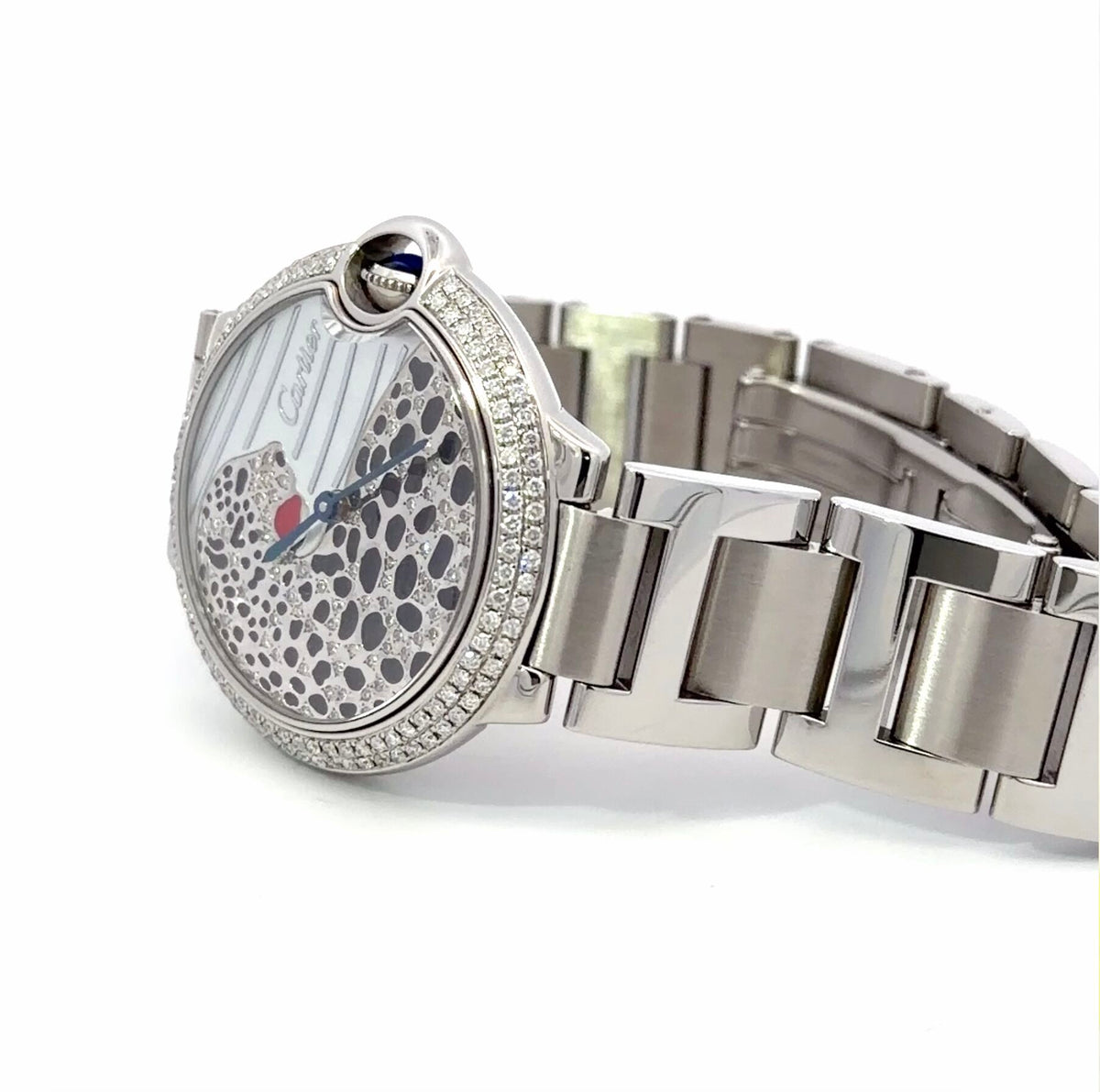 Womens Cartier Ballon Bleu Steel Diamond Panther Watch