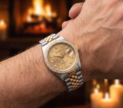 Mens Rolex Datejust 18K Gold / Steel Diamond Watch