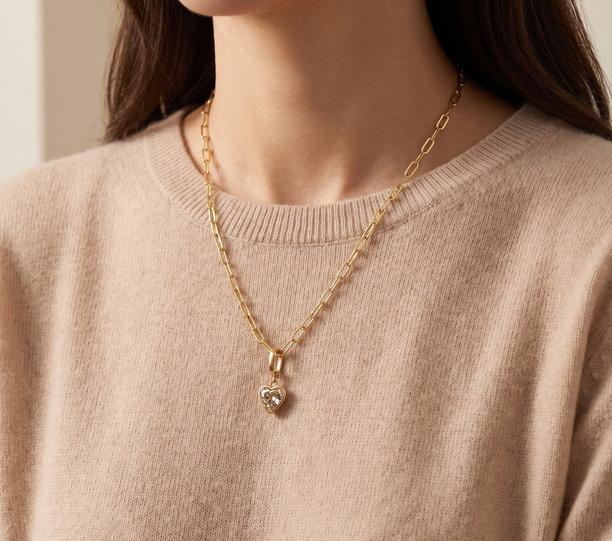 14K Yellow Gold Heart Diamond Pendant Necklace, 1.86 ct Diamond