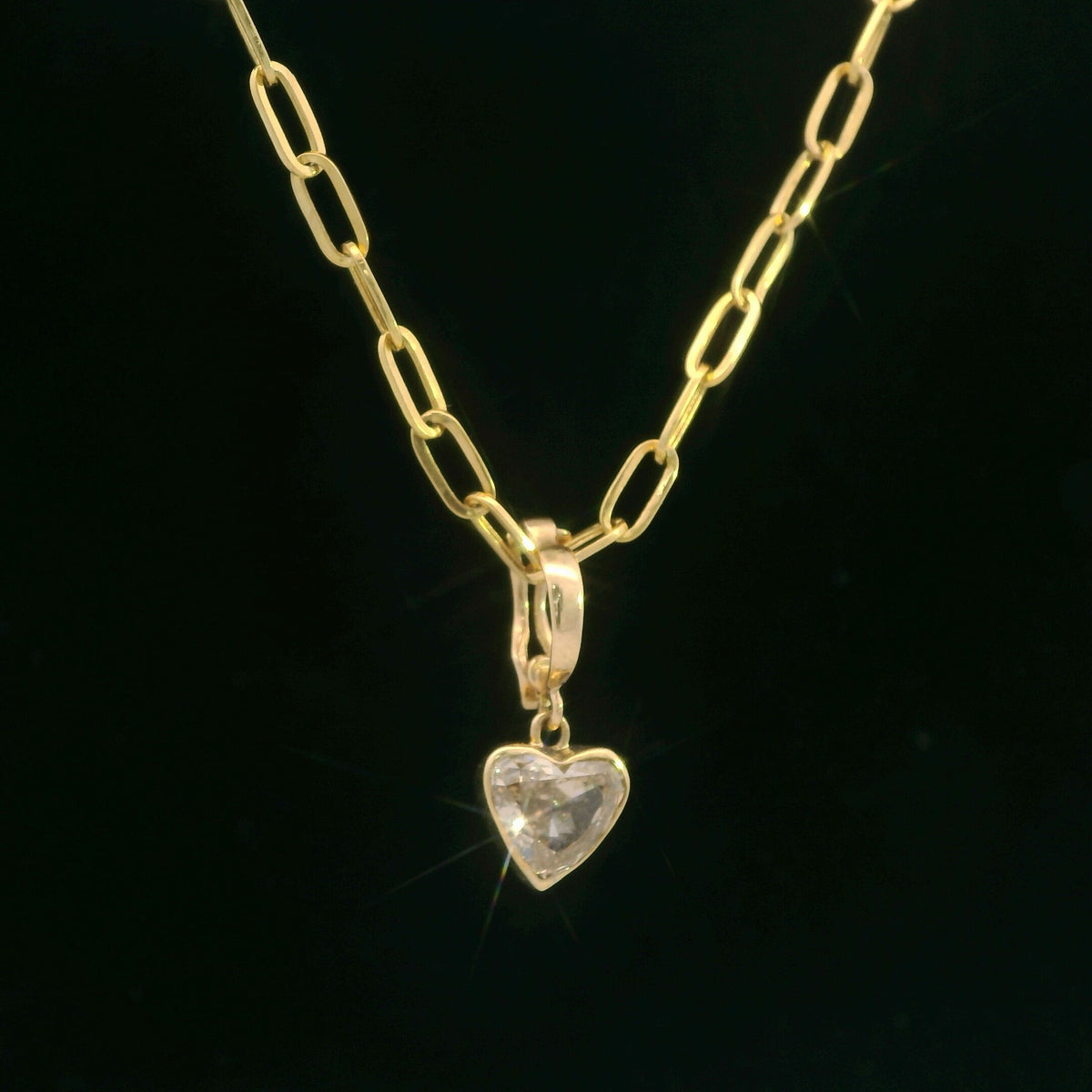 14K Yellow Gold Heart Diamond Pendant Necklace, 1.86 ct Diamond