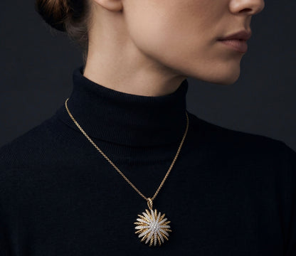 David Yurman 18K Yellow Gold Starburst Pendant Necklace 2ct Diamond