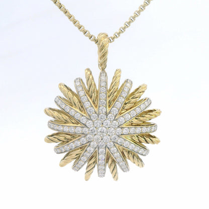 David Yurman 18K Yellow Gold Starburst Pendant Necklace 2ct Diamond