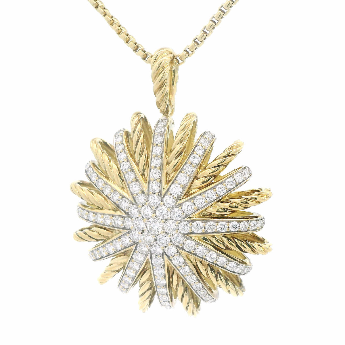 David Yurman 18K Yellow Gold Starburst Pendant Necklace 2ct Diamond