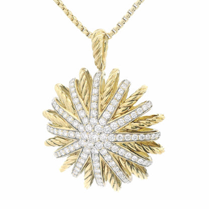 David Yurman 18K Yellow Gold Starburst Pendant Necklace 2ct Diamond