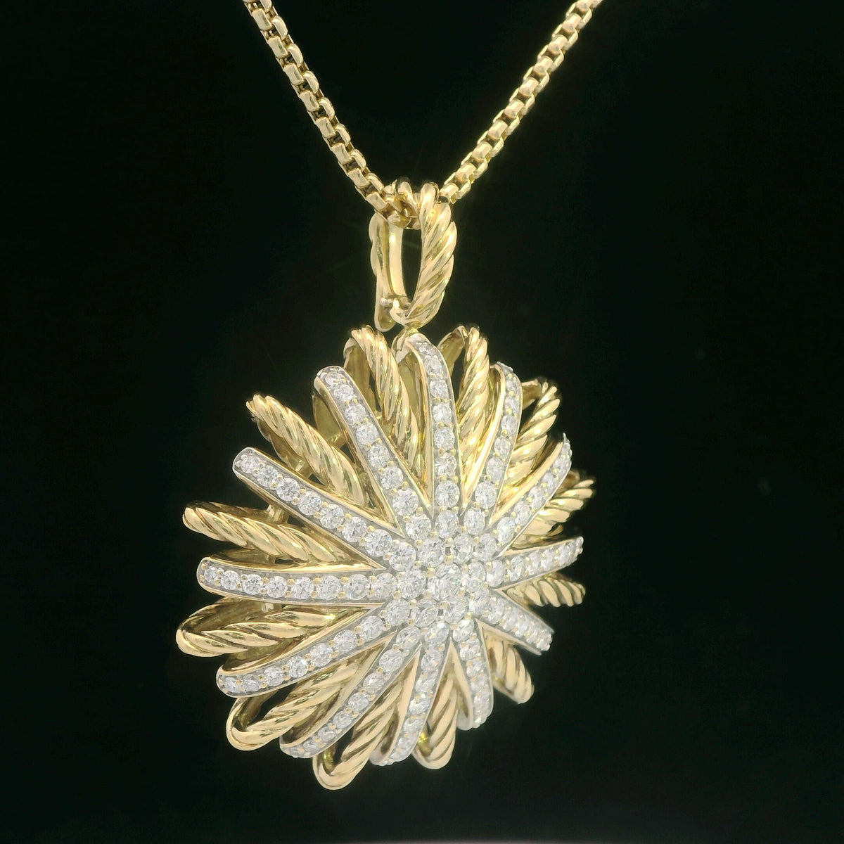 David Yurman 18K Yellow Gold Starburst Pendant Necklace 2ct Diamond