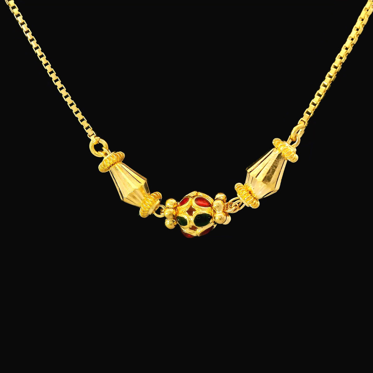 22K Yellow Gold Enamel Accented Necklace