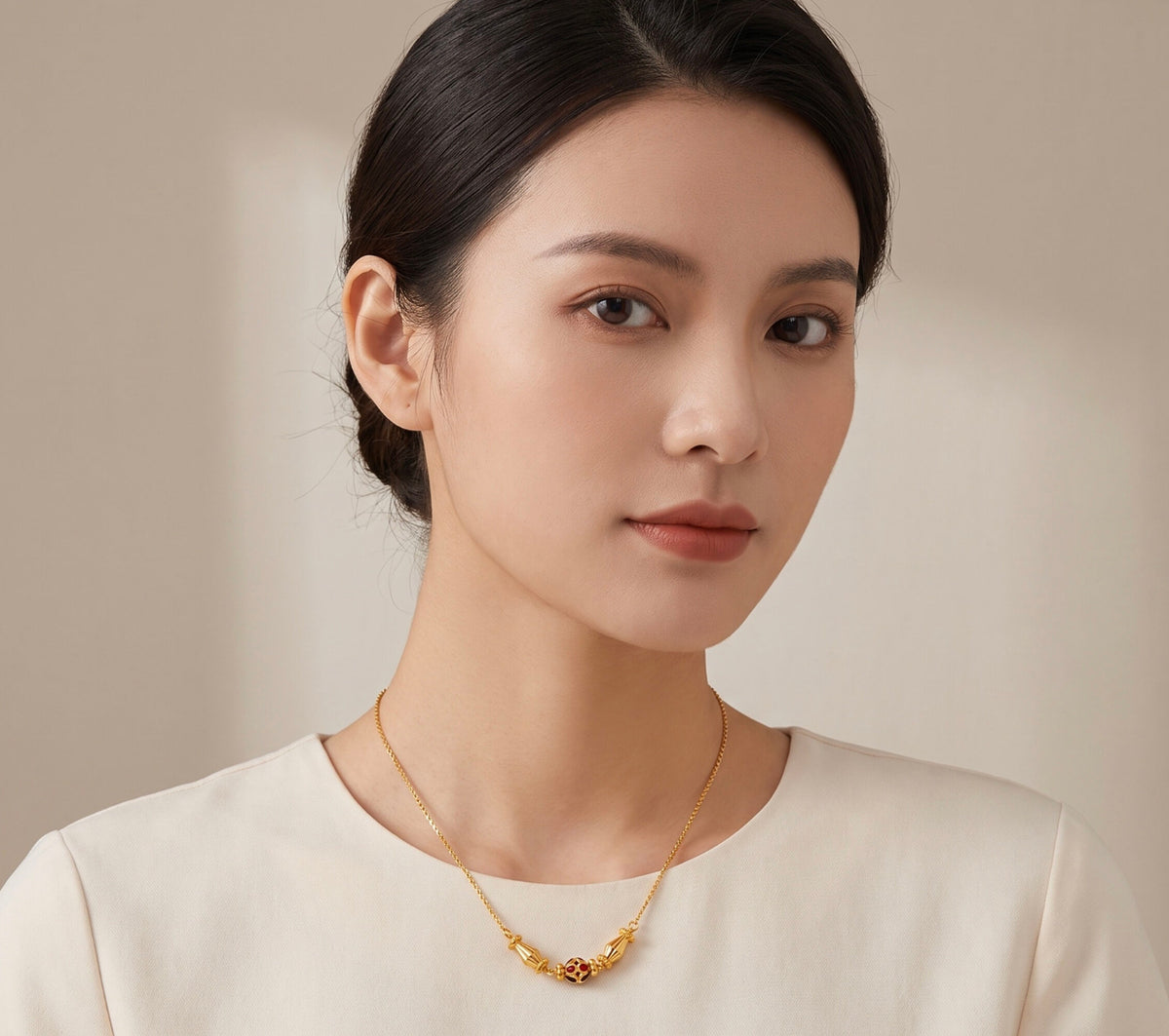 22K Yellow Gold Enamel Accented Necklace