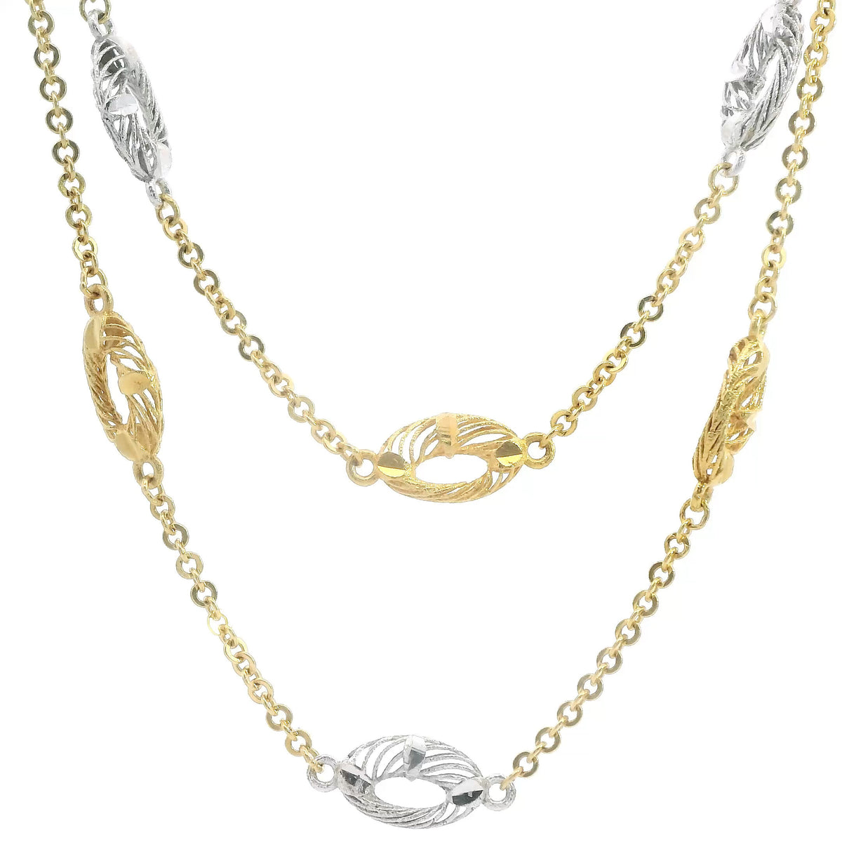 Two Tone Hoop Necklace 22K White and Yellow Gold Dainty Layered Station