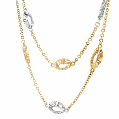 Two Tone Hoop Necklace 22K White and Yellow Gold Dainty Layered Station
