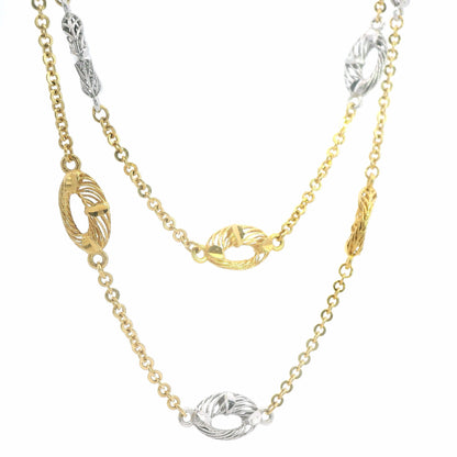 Two Tone Hoop Necklace 22K White and Yellow Gold Dainty Layered Station