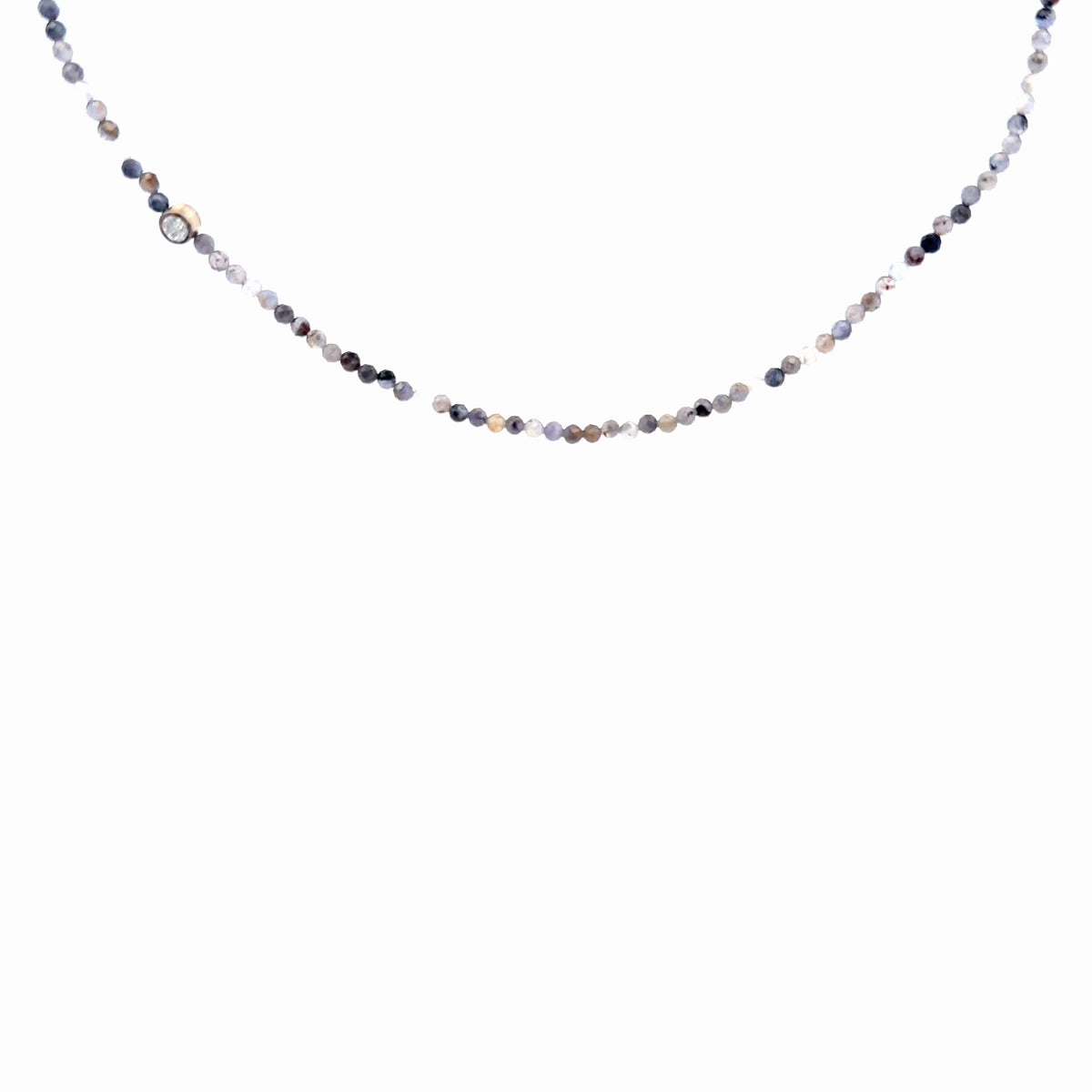 14K Yellow Gold Quartz Beaded Necklace with Single Diamond .01 CTW