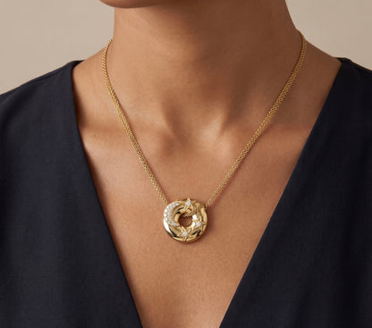 18K Yellow Gold Jose Hess Diamond Moon & Stars Pendant Necklace 0.75 ct Diamond