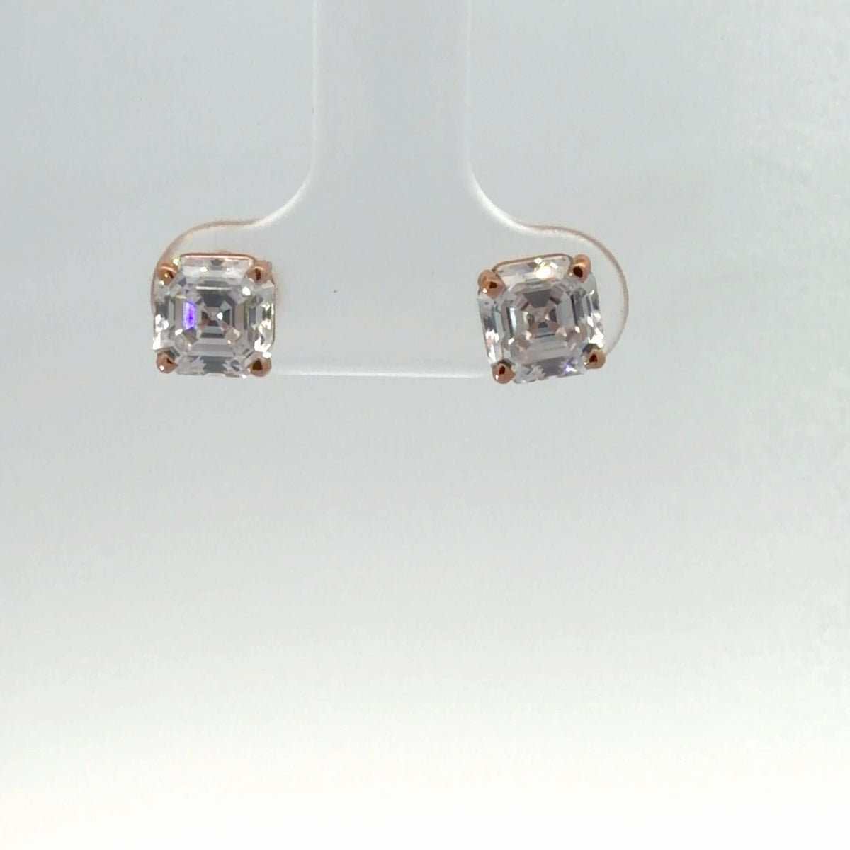 14K Rose Gold 2.00 CTW Asscher Cut Classic Stud Earrings - Simulated Diamonds