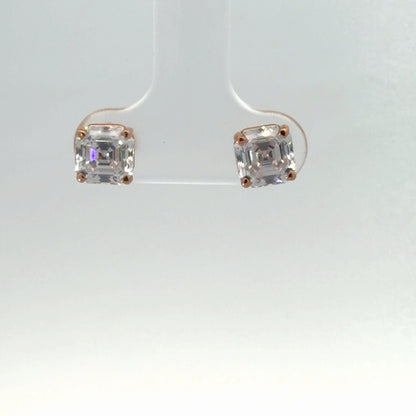14K Rose Gold 2.00 CTW Asscher Cut Classic Stud Earrings - Simulated Diamonds