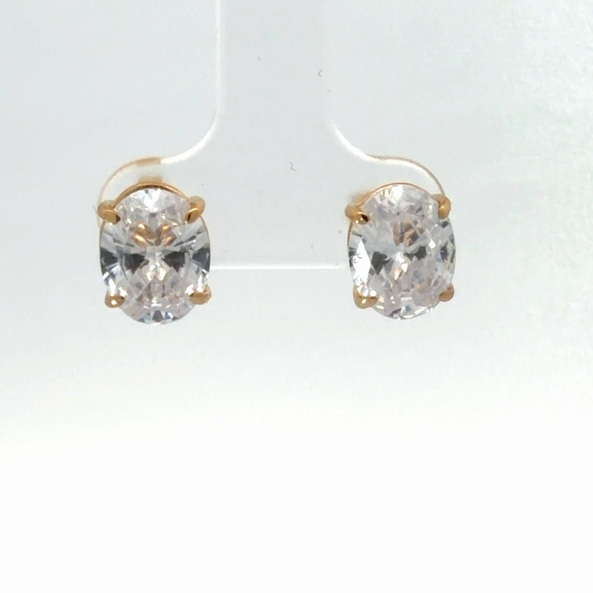 14K Yellow Gold 4.00 CTW Oval Cut Diamond Simulant Prong-Set Stud Earrings