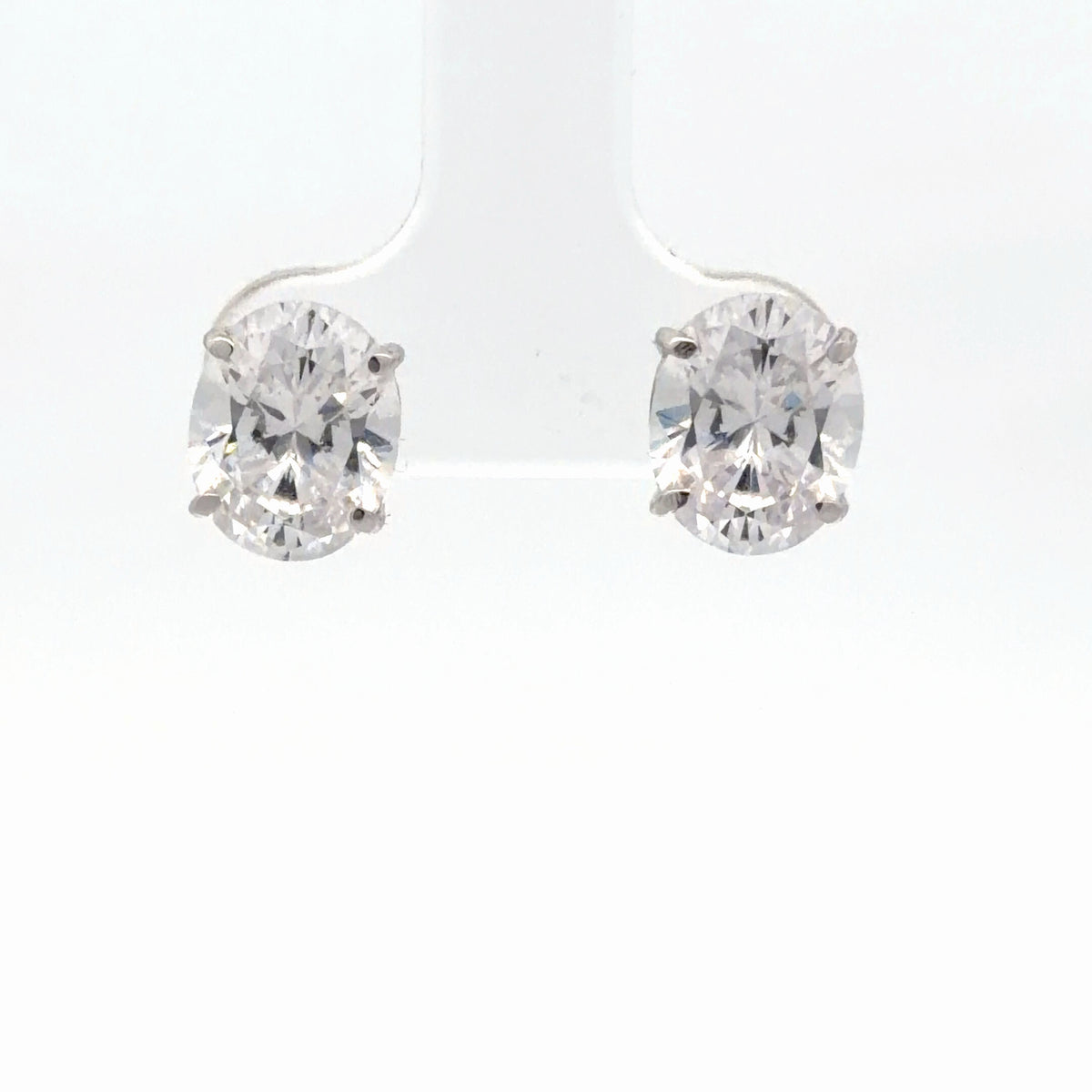14K White Gold 6.00 CTW Oval Cut Classic Stud Earrings Diamond Simulant