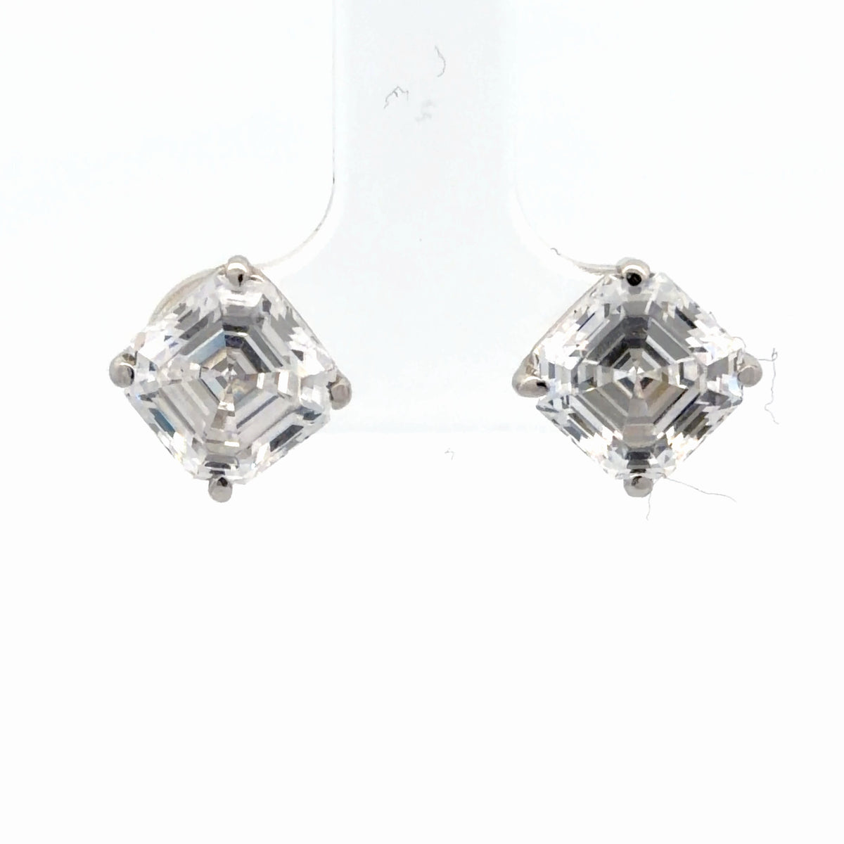 14K White Gold 6.00 CTW Asscher Cut Diamond Simulant Classic Stud Earrings
