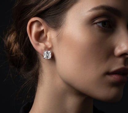 14K White Gold 6.00 CTW Asscher Cut Diamond Simulant Classic Stud Earrings