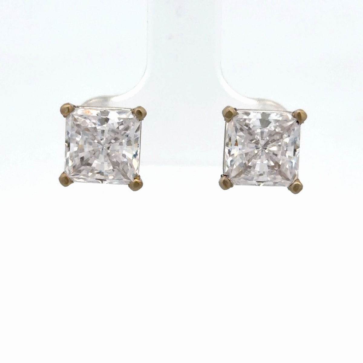 10K White Gold 6.00 CTW Square Brilliant Cut Stud Earrings Diamond Simulant