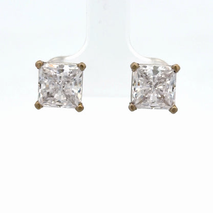 10K White Gold 6.00 CTW Square Brilliant Cut Stud Earrings Diamond Simulant