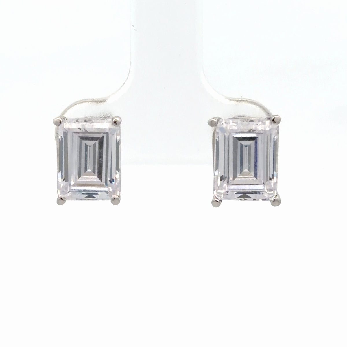 14K White Gold 6.00 CTW Emerald Cut Diamond Simulant Stud Earrings Pair