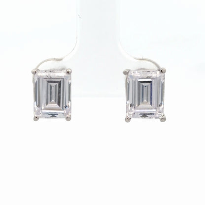 14K White Gold 6.00 CTW Emerald Cut Diamond Simulant Stud Earrings Pair