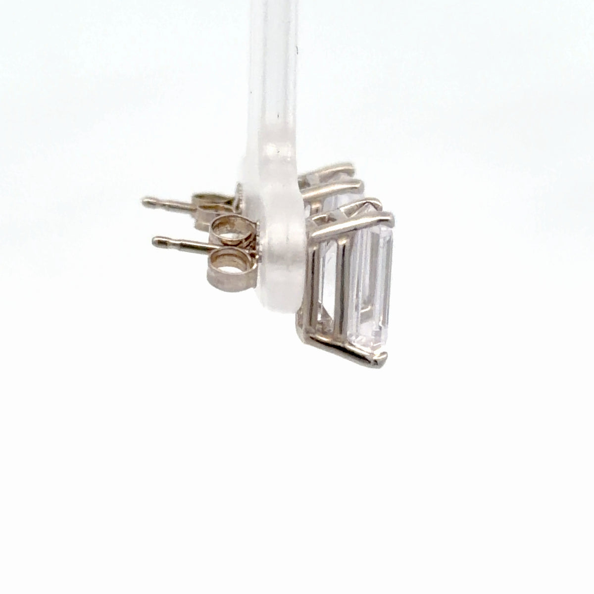 14K White Gold 6.00 CTW Emerald Cut Diamond Simulant Stud Earrings Pair