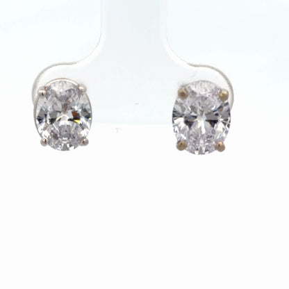 10K White Gold 3.50ctw Oval Cut Stud Earrings, Classic Simulated Diamonds