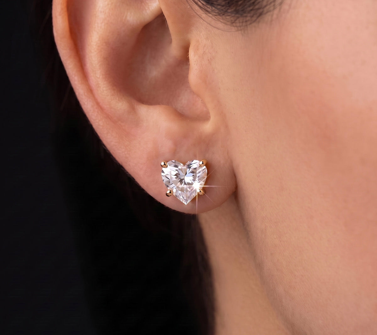 14K Yellow Gold 3.50ctw Heart Shaped Stud Earrings Dainty Diamond Simulant