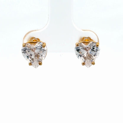 14K Yellow Gold 3.50ctw Heart Shaped Stud Earrings Dainty Diamond Simulant