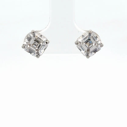 14K White Gold 3.00 CTW Asscher Cut Diamond Simulant Solitaire Stud Earrings